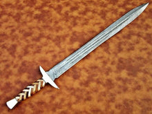 Load image into Gallery viewer, HS-1091 | Custom Handmade Damascus Steel Sword | Brass &amp; Wood Handle | With Leather Sheath
