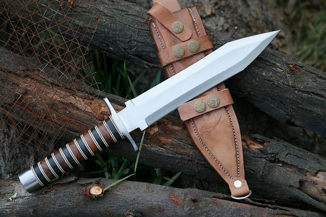 HS-855 '' D2 Steel Blade Dagger, Hunting Dagger, Survival Knife, with leather sheath..