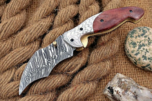 Load image into Gallery viewer, Custom Handmade Damascus Folding-Pocket Knife With Camel Bone Handle

