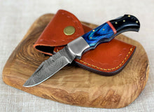 Load image into Gallery viewer, Custom Handmade Damascus Steel Back-Lock Pocket | Folding Knife | Leather Sheath- Different Handle
