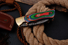 Load image into Gallery viewer, Custom Handmade Damascus Folding-Pocket Knife With Hard Wood Handle
