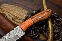 Load image into Gallery viewer, HS-670 Custom Handmade Damascus Steel Skinner Knife - Beautiful Hard Wood Handle
