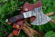 Load image into Gallery viewer, HS-1049 Damascus Viking Axe Rose wood handle with Leather sheath 9&#39;&#39;
