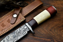 Load image into Gallery viewer, HS-319 Custom Hand Made Damascus Steel Blade Bowie Hunting Knife | CAMEL BONE
