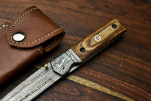 Load image into Gallery viewer, Custom Handmade Damascus Steel Blade Liner-Lock Pocket Folding Knife| HARD WOOD
