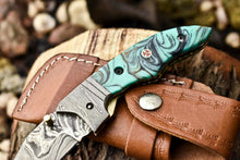 Load image into Gallery viewer, Custom Handmade Damascus Steel Pocket Folding Knife - Beautiful Resin Handle
