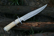 Load image into Gallery viewer, HS-311  Personalized Damascus Hunting Bowie Knife, Damascus Steel Blade, Camel Bone Hand
