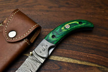 Load image into Gallery viewer, Custom Handmade Damascus Steel Blade Liner-Lock Pocket Folding Knife| HARD WOOD
