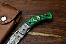 Load image into Gallery viewer, Custom Handmade Damascus Steel Blade Liner-Lock Pocket Folding Knife| HARD WOOD
