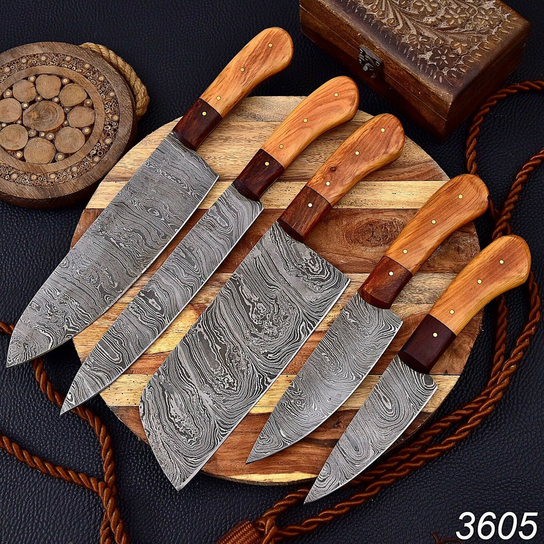 HS-149 Custom Handmade HAND FORGED DAMASCUS STEEL CHEF KNIFE Set Kitchen Knives
