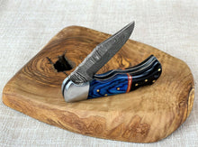 Load image into Gallery viewer, Custom Handmade Damascus Steel Back-Lock Pocket | Folding Knife | Leather Sheath- Different Handle
