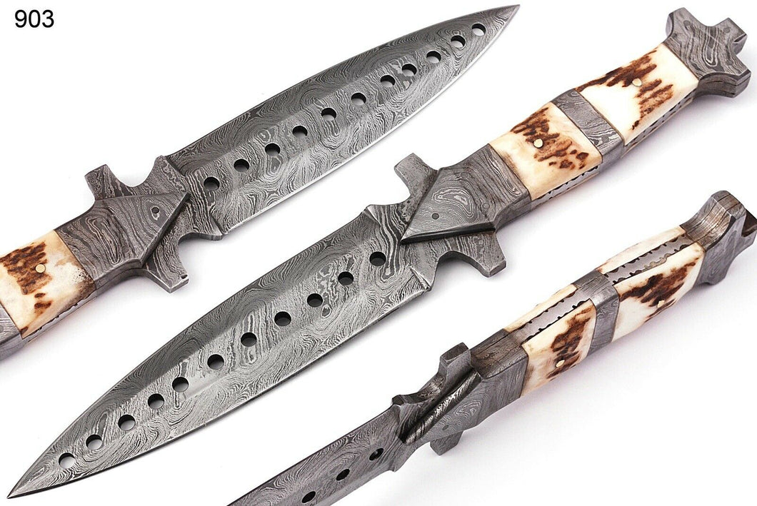 HS-859 Custom Handmade Damascus Steel Dagger Fix knife - Stag Horn Handle