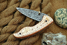 Load image into Gallery viewer, Custom Handmade Damascus Folding-Pocket Knife With Copper Engraved Handle
