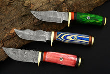 Load image into Gallery viewer, HS Deal 04 -  8 Inch Custom Handmade Damascus Skinner Knife Lot of 3 Pecs With Different Handles
