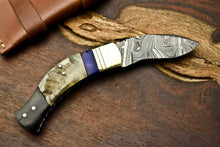 Load image into Gallery viewer, Custom Handmade Damascus Steel Blade Liner-Lock Pocket Folding Knife| Ram Horn
