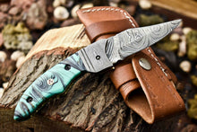 Load image into Gallery viewer, Custom Handmade Damascus Steel Pocket Folding Knife - Beautiful Resin Handle
