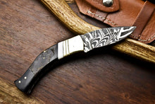 Load image into Gallery viewer, Custom Handmade Damascus Steel Pocket Folding Knife - Beautiful Ram's Horn Handle
