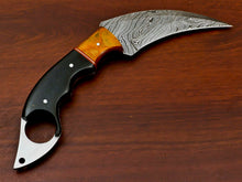 Load image into Gallery viewer, HS-884 HANDMADE DAMASCUS CUSTOM PAKKA WOOD KARAMBIT HUNTING KNIFE

