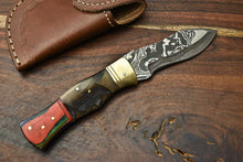 Load image into Gallery viewer, HS-1139 Custom Handmade Damascus Steel Blade Liner-Lock Pocket Folding Knife| Ram Horn
