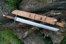 Load image into Gallery viewer, HS-1092 | Steel Blade Tanto Sword, Handmade Heavy Duty Sword, Stacked Leather Handle
