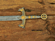 Load image into Gallery viewer, HS-1093 | Fully Handmade Damascus Steel Viking Medieval Sword, Customized leather Cover Gift for husband
