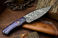 Load image into Gallery viewer, HS-674 Custom Handmade Damascus Steel Skinner Knife - Beautiful Hard Wood Handle
