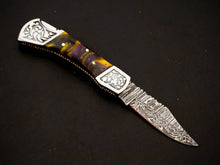 Load image into Gallery viewer, HS-1108 Custom Hand Forged Damascus Steel Back Lock Resin Handle Knife
