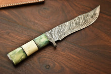 Load image into Gallery viewer, HS-329 | Custom Handmade Damascus Steel Hunitng/Bowie Knife - Colour Camel Bone Handle
