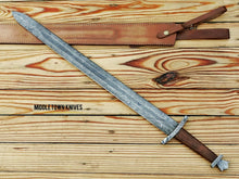 Load image into Gallery viewer, HS-1088 | Handmade Damascus Long Full Tang Viking Sword With Rose Wood Handle.
