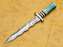 Load image into Gallery viewer, HS-856 CUSTOM DAMASCUS STEEL HUNTING/BOWIE/DAGGER KNIFE HANDLE COLORED BONE WITH SHEATH
