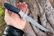 Load image into Gallery viewer, HS-429 | Custom Handmade Damascus Steel Hunting Fish Knife - Buffalo Horn Handle
