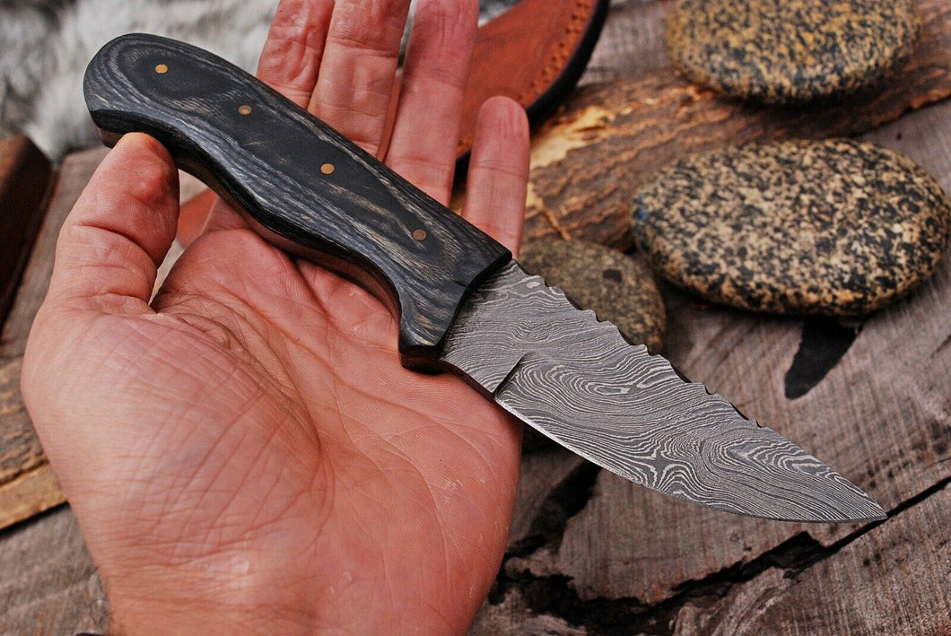 HS-727 Custom Handmade Damascus Steel Skinner Knife - Hard Wood Handle