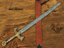 Load image into Gallery viewer, HS-1093 | Fully Handmade Damascus Steel Viking Medieval Sword, Customized leather Cover Gift for husband
