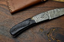 Load image into Gallery viewer, Custom Handmade Damascus Steel Blade Liner-Lock Pocket Folding Knife| Ram Horn
