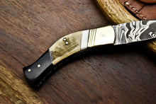 Load image into Gallery viewer, Custom Handmade Damascus Steel Pocket Folding Knife - Beautiful Ram's Horn Handle
