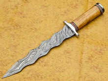 Load image into Gallery viewer, HS-857 CUSTOM DAMASCUS STEEL HUNTING/BOWIE/DAGGER KNIFE HANDLE OLIVE WOOD WITH SHEATH
