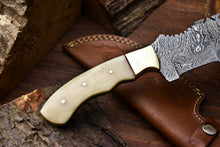 Load image into Gallery viewer, HS-924 Custom Handmade Damascus Steel Camping Tracker Knife - Beautiful Camel Bone Handle
