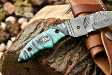 Load image into Gallery viewer, Custom Handmade Damascus Steel Pocket Folding Knife - Beautiful Resin Handle
