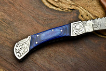 Load image into Gallery viewer, Custom Handmade Damascus Steel Blade Back-Lock Pocket Folding Gifts Knife| Hard Wood
