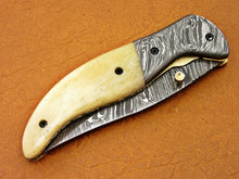 Load image into Gallery viewer, Custom Handmade Damascus Folding-Pocket Knife With Camel Bone Handle
