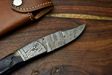 Load image into Gallery viewer, Custom Handmade Damascus Steel Blade Liner-Lock Pocket Folding Knife| Ram Horn
