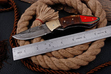 Load image into Gallery viewer, Custom Handmade Damascus Folding-Pocket Knife With Coloured Hard Wood Handle
