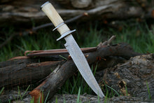 Load image into Gallery viewer, HS-311  Personalized Damascus Hunting Bowie Knife, Damascus Steel Blade, Camel Bone Hand
