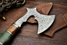 Load image into Gallery viewer, HS-1056 | Custom Hand Made Damascus Blade Hunting Hatchet Mini Viking Axe | Camel Bone &amp; Wood
