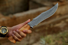 Load image into Gallery viewer, HS-307 Damascus Steel Handmade Hand Forged Olive Wood handle Bowie Knife,with sheath
