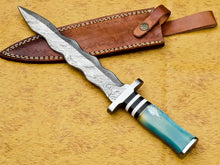 Load image into Gallery viewer, HS-856 CUSTOM DAMASCUS STEEL HUNTING/BOWIE/DAGGER KNIFE HANDLE COLORED BONE WITH SHEATH
