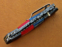 Load image into Gallery viewer, Custom Handmade Damascus Folding-Pocket Knife With Camel Bone &amp; Hard Wood Handle
