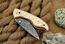 Load image into Gallery viewer, Custom Handmade Damascus Folding-Pocket Knife With Copper Engraved Handle
