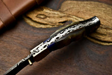 Load image into Gallery viewer, Custom Handmade Damascus Steel Blade Liner-Lock Pocket Folding Knife| Ram Horn
