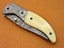 Load image into Gallery viewer, Custom Handmade Damascus Folding-Pocket Knife With Camel Bone Handle
